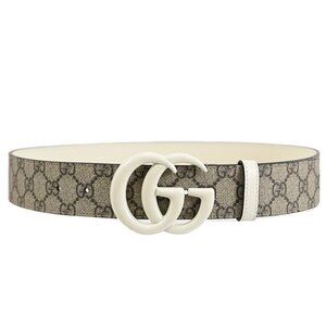 Gucci GG Supreme Monogram Plutone Calfskin Enamel Belt Ebony White 70cm 400593